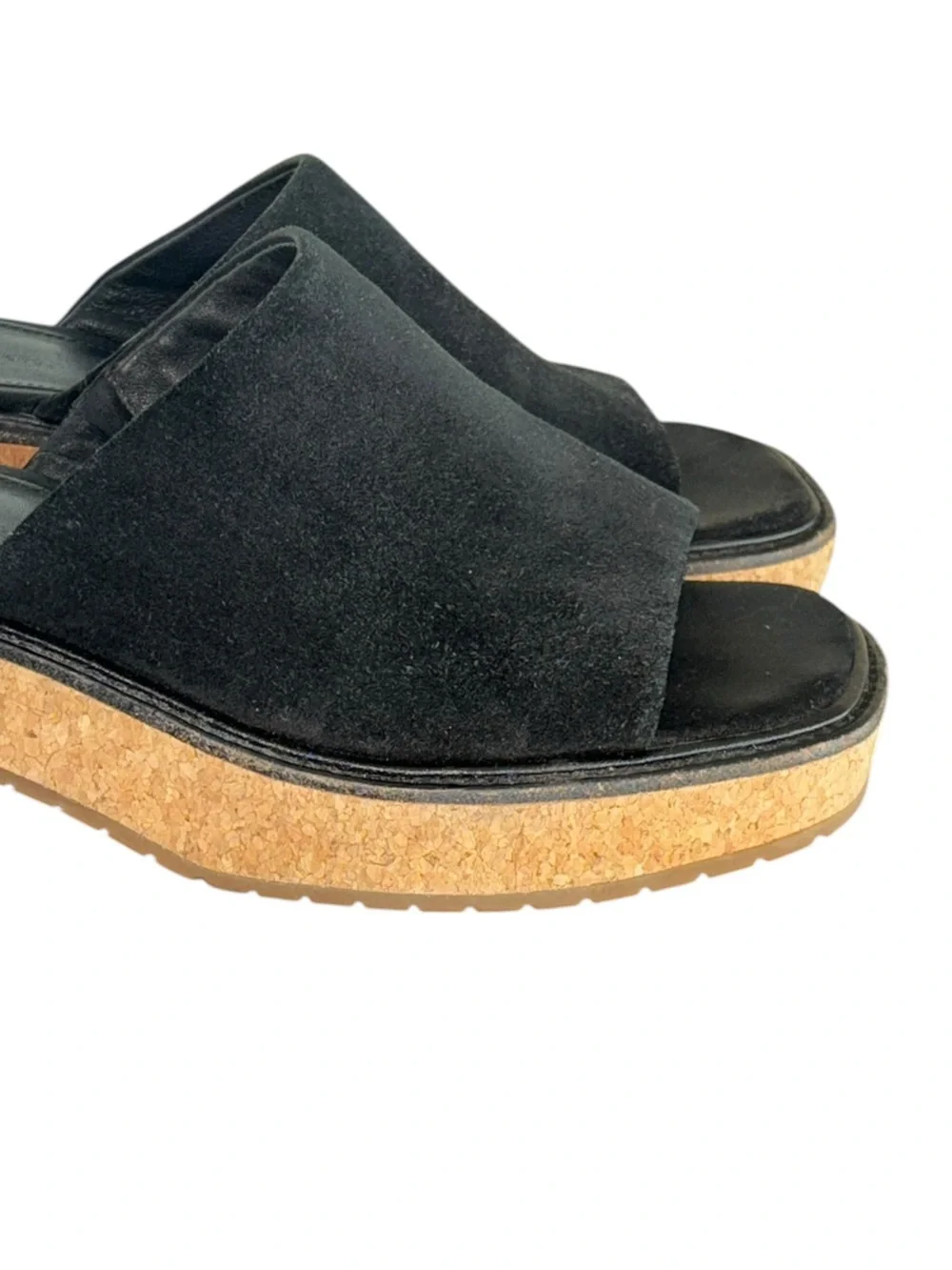 Vince Maddy-B Black Suede Cork Platform Slide Sandals Size 8.5